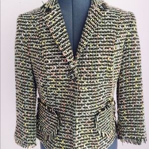 Boho Chic fringe multicolor short blazer, size 8